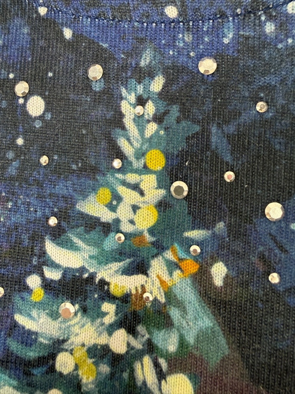 Alfred Dunner Women's Petite Starry Night Tree Top Navy/Green Size Petite Large - Picture 8 of 14